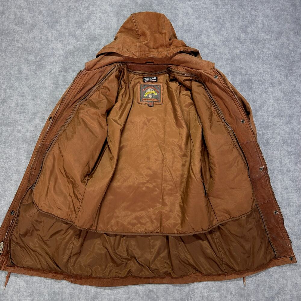 VTG Wilsons Adventure Bound brown leather parka outdoors safari womens XS - Picture 3 of 13